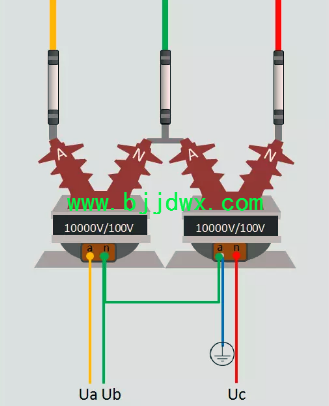 1电压互感器V V接法3D示意图.png