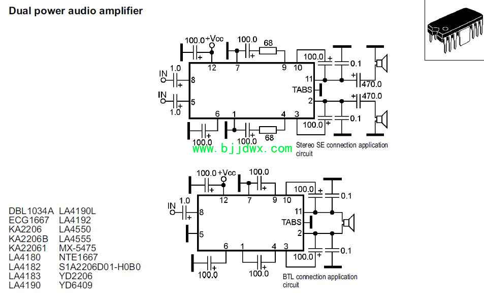 DBL1034A LA4190L ECG1667 LA4192 KA2206 LA4550 KA2206B LA4555 KA4180 NTE1667应用.jpg