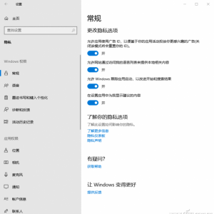 Windows 10设置窗口中提供了关于“隐私”设置的基本选项