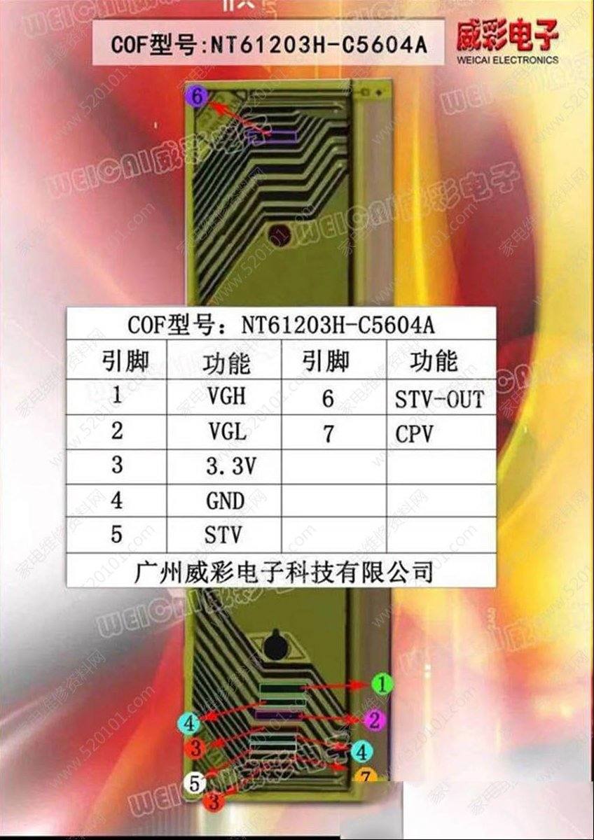 液晶COF边板NT61203H-C5604A飞线点位图
