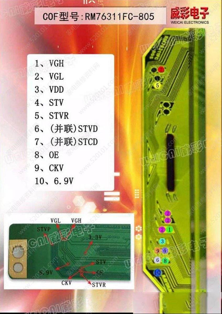 液晶COF边板RM76311FC-805飞线点位图