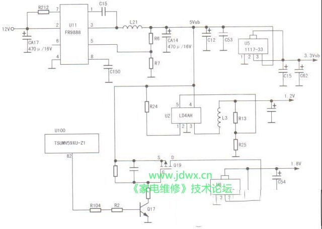V59液晶电视通用主板DC-DC转换电路的原理与维修