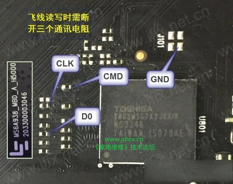 乐视MS6A938_MBD_A_H5000主板EMMC点位图