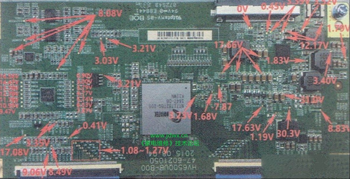 HV650QUB B00逻辑板关键点实测电压值