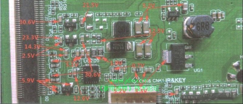 采用TP.VST69T PB706主板方案逻辑电路关键点电压
