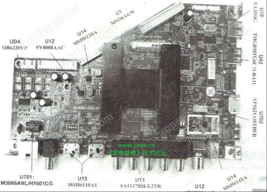 三洋48CE3410D液晶电视通电后指示灯亮但不开机的维修