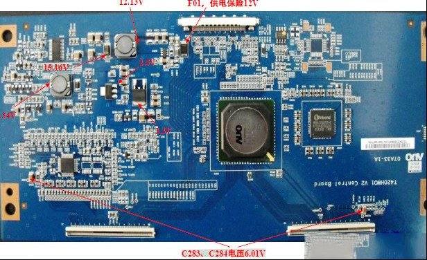 长虹LT42510FHD液晶（友达屏T420HW01V200）逻辑板电压注解