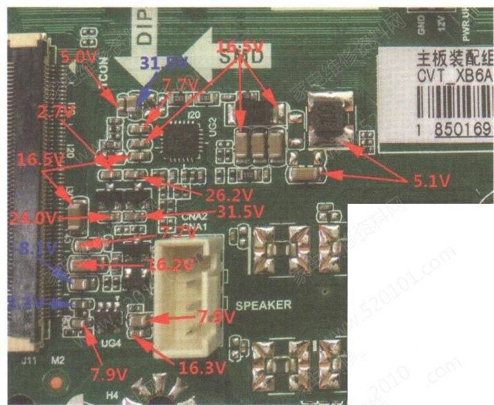 长虹JUC6.690.00177640主板（CVT_XB6A-DT-2-G机芯）逻辑电路关键点电压
