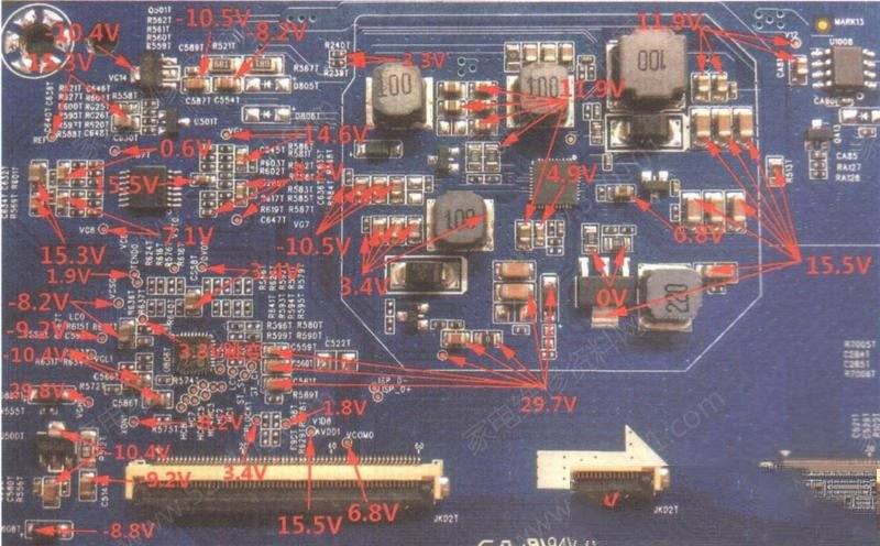 长虹JUC6.690.00193346主板（ZLH74GiR机芯）逻辑电路关键点实测电压