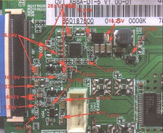 长虹JUC6.690.00194439主板逻辑电路关键点实测电压