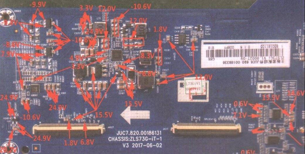 长虹JUC7.820.0016131主板逻辑电路关键点实测电压