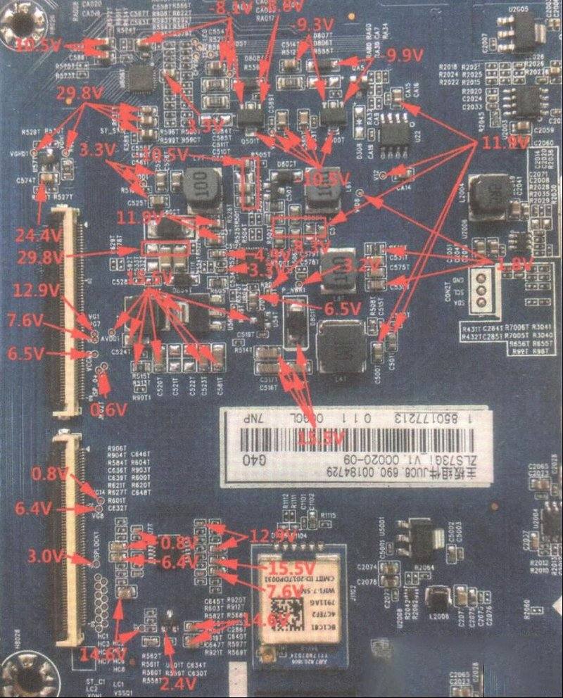 长虹JUC7.820.00181680主板逻辑电路关键点电压