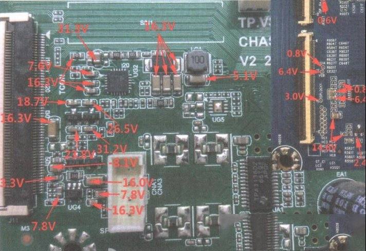 TP.VST69T.PB729主板（XB6A-DT机芯）逻辑电路关键点实测电压