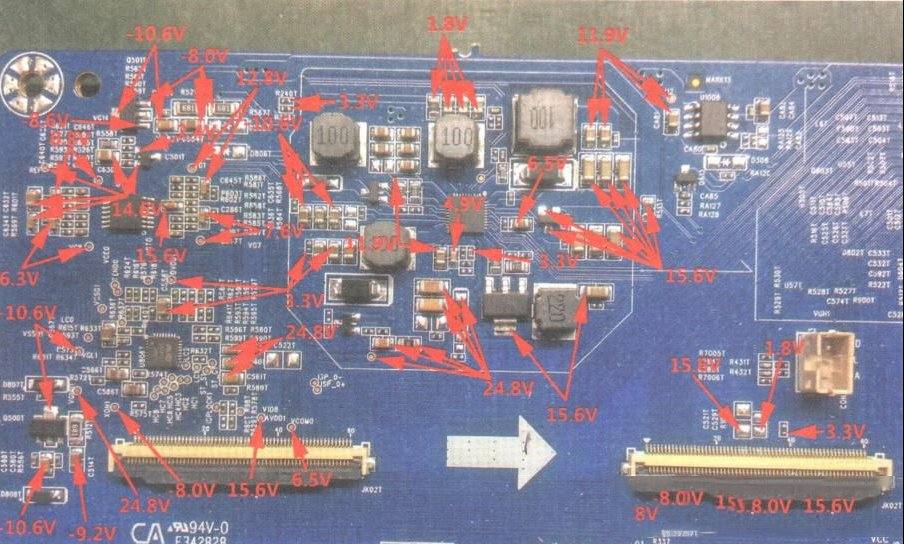长虹JUC7.820.00182077主板逻辑电路关键点实测电压