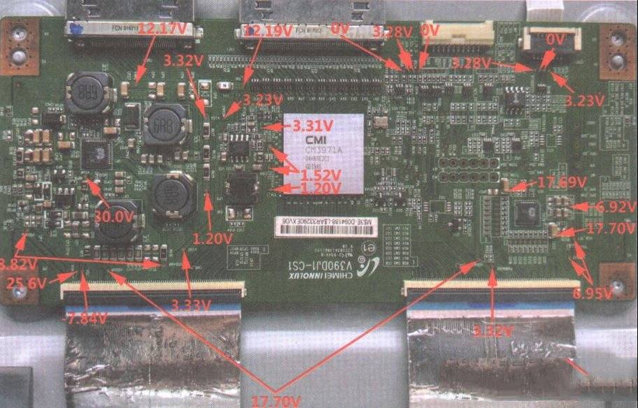 V390DJ1-CS1逻辑板（配屏V420DK1-LS1）关键点实测电压