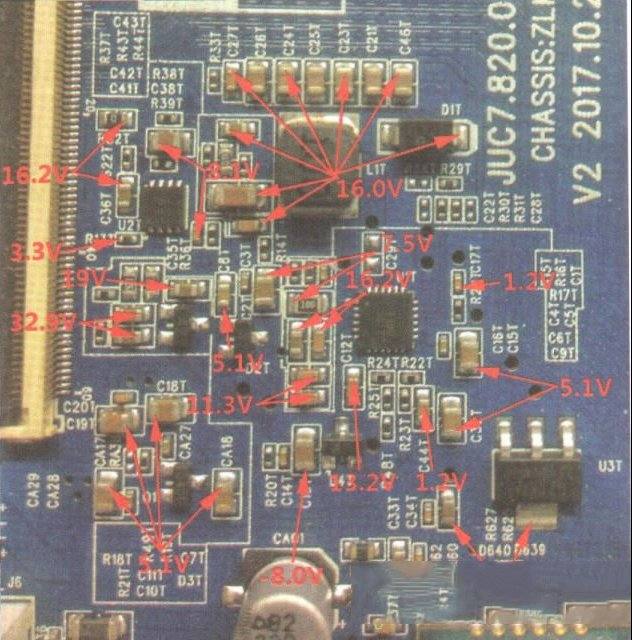 长虹JUC7.820.00200004主板逻辑电路关键点实测电压