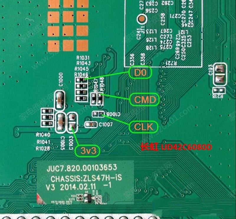 长虹UD42C6080iD液晶电视（JUC7.820.00103653板）EMMC点位图