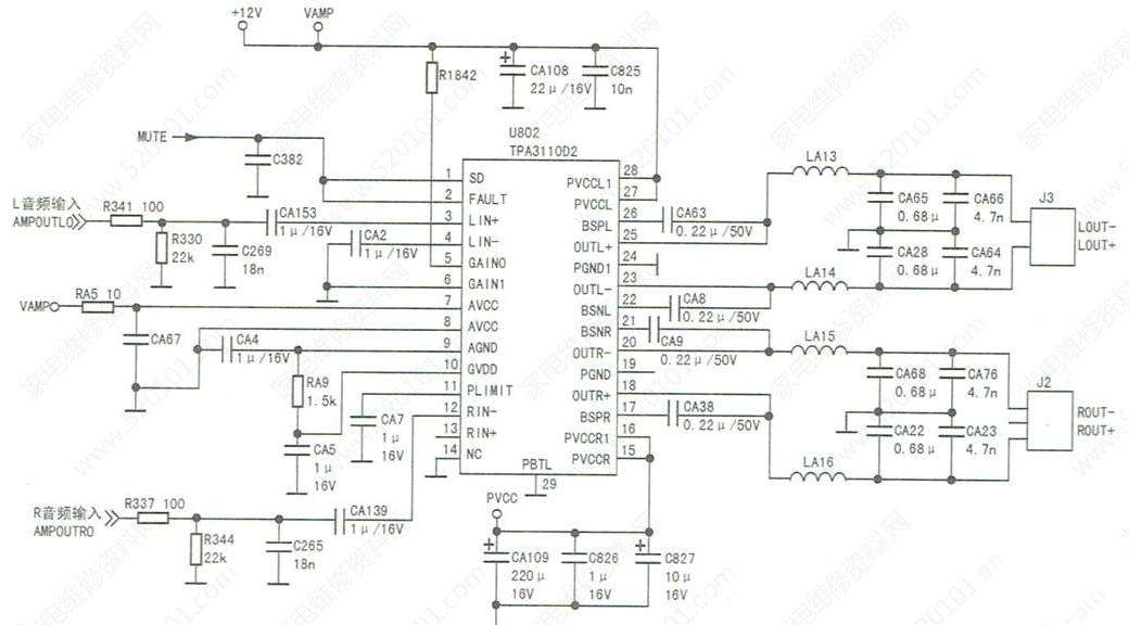 长虹LED32C2JDi液晶电视右声道无声音的检修思路