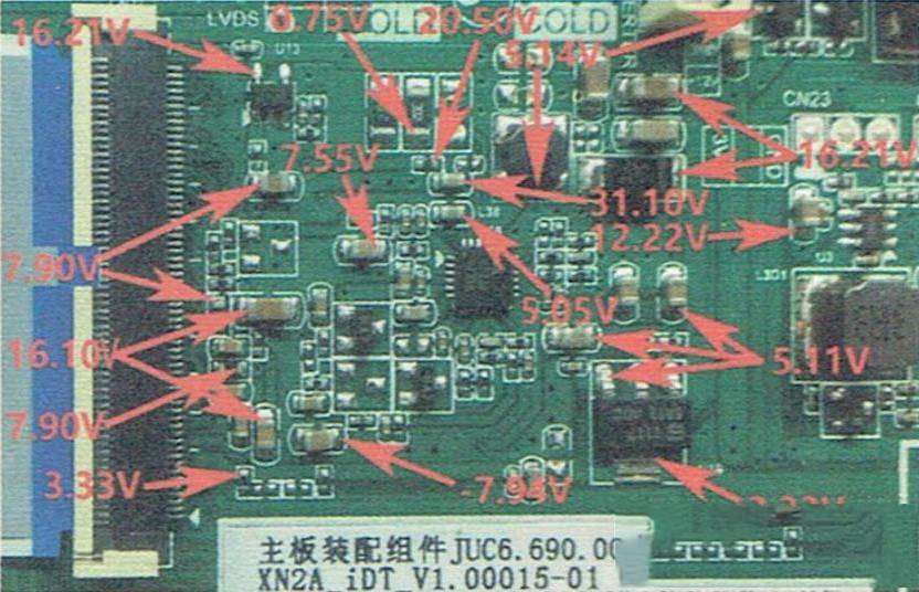 长虹JUC6.690.00173717主板逻辑电路关键点实测电压值