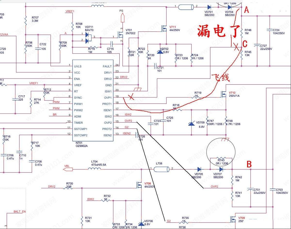 康佳LED39F2800NE液晶电视屏幕光栅左边暗的检修思路