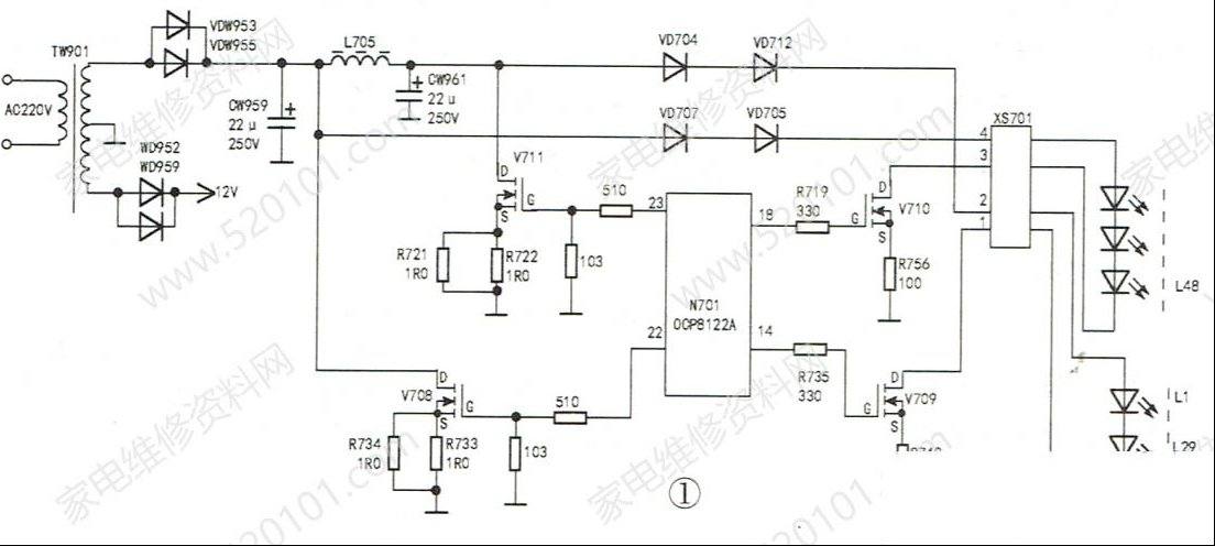 康佳LED42R5500FX液晶电视背光异常的检修思路
