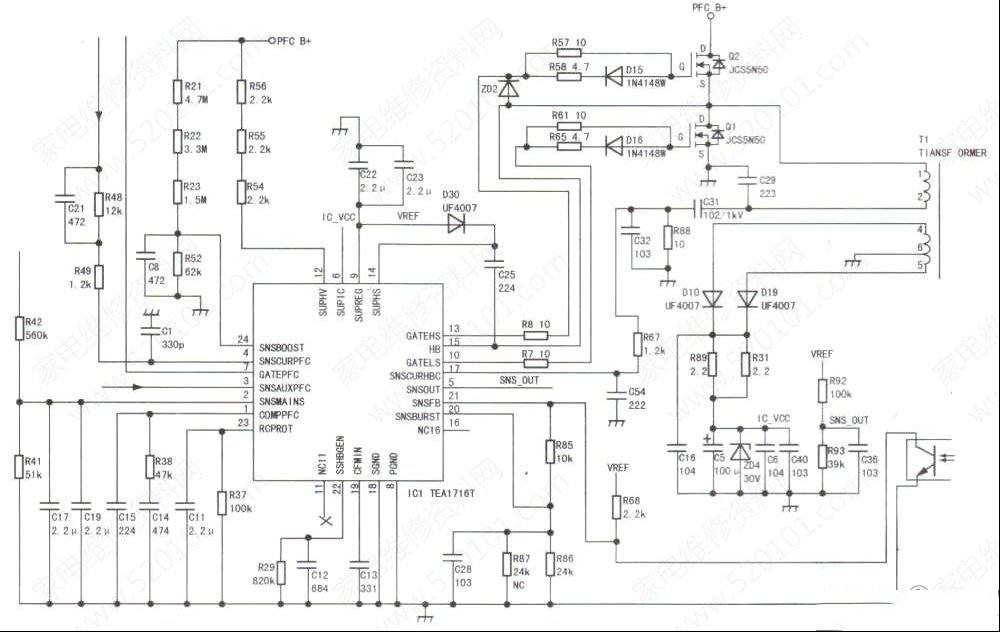 创维50E6200液晶电视不通电的检修思路