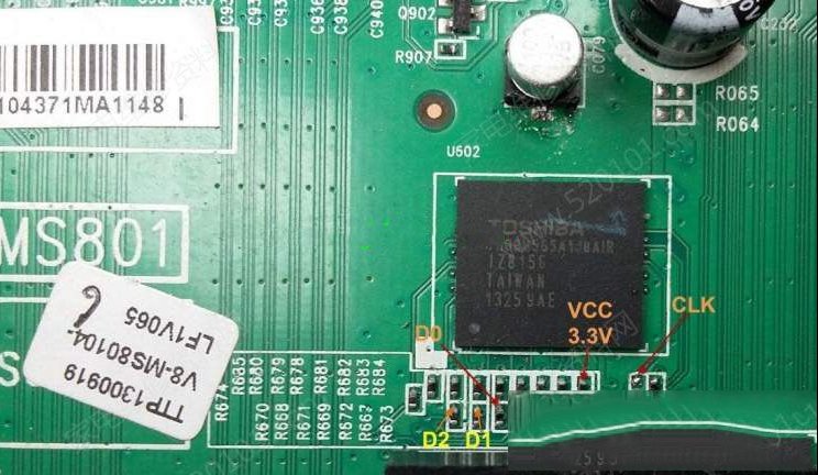 TCL V8-MS80104-LF1V065主板EMMC点位图