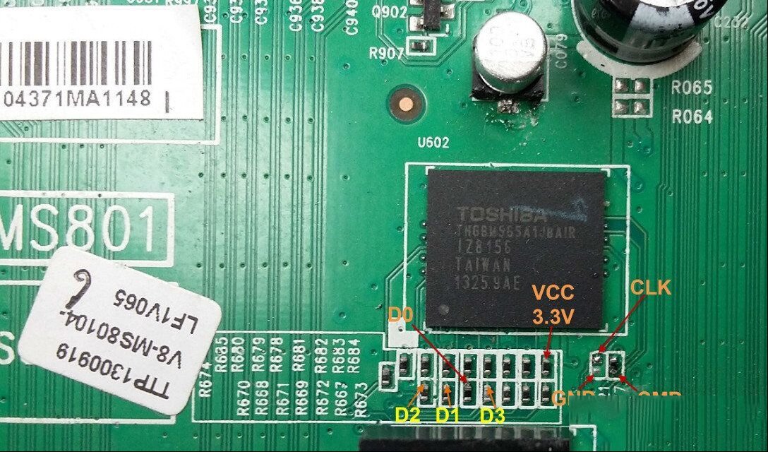TCL液晶电视采用MS801机芯主板EMMC点位图