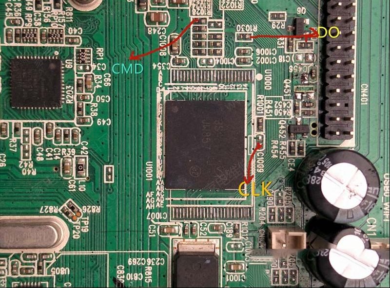 TCL液晶电视采用MS6A608T9机芯主板EMMC点位图