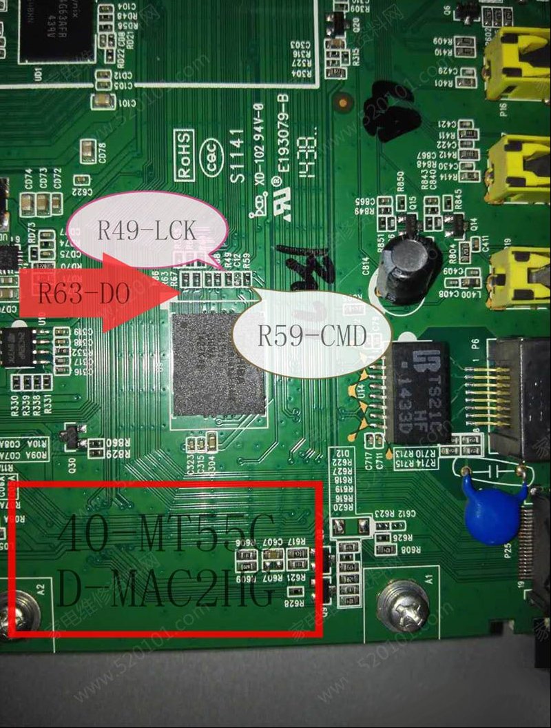 TCL 40-MT55CD-MAC2HG主板EMMC点位图