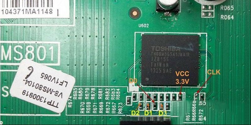 TCL B55A858U液晶电视（MS801机芯）EMMC飞线点位图