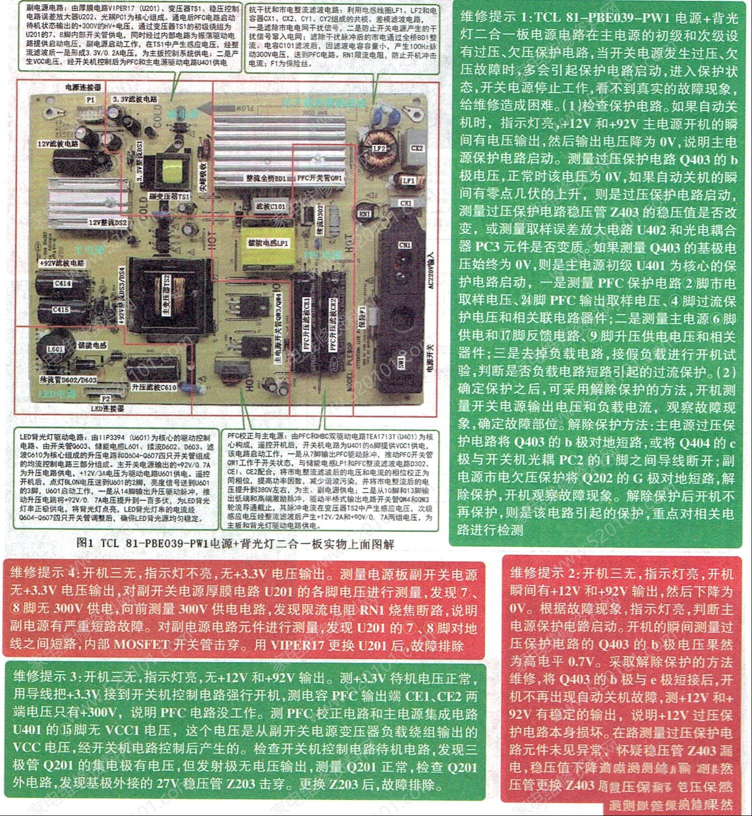 TCL 81-PBE039-PW1电源背光二合一板电路原理与检修思路