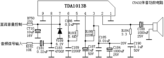 TDA1013B伴音功放电路典型应用电路图