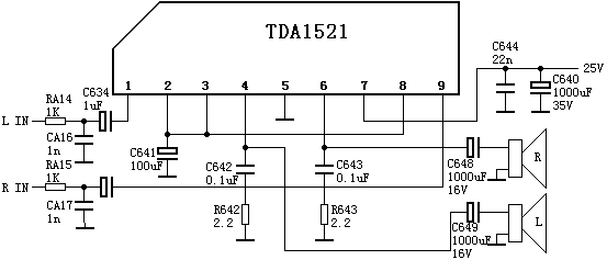TDA1521伴音功放电路典型应用电路图