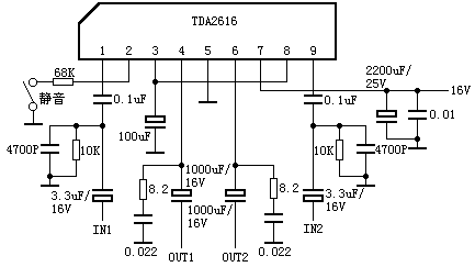 TDA2616伴音功放电路典型应用电路图