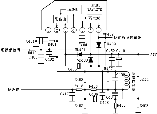 TA8427场扫描功放典型应用电路图