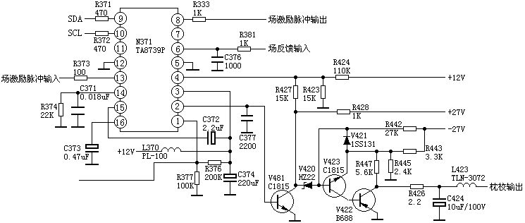 TA8739组成的枕形校正典型应用电路图