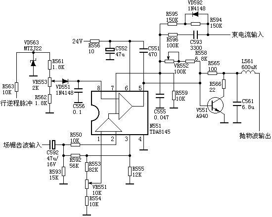 TDA8145组成的枕形校正典型应用电路图