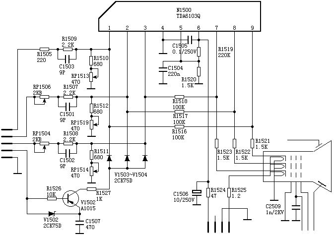 TDA6103组成的彩电视放典型应用电路图