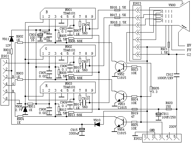 TDA6101组成的彩电视放典型应用电路图