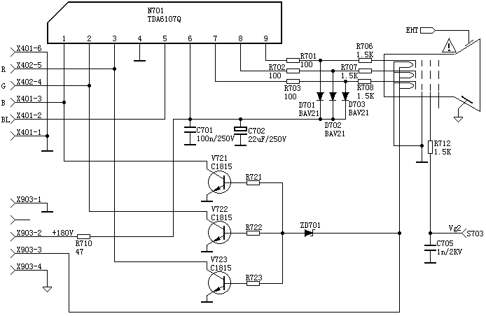 TDA6107组成的彩电视放典型应用电路图