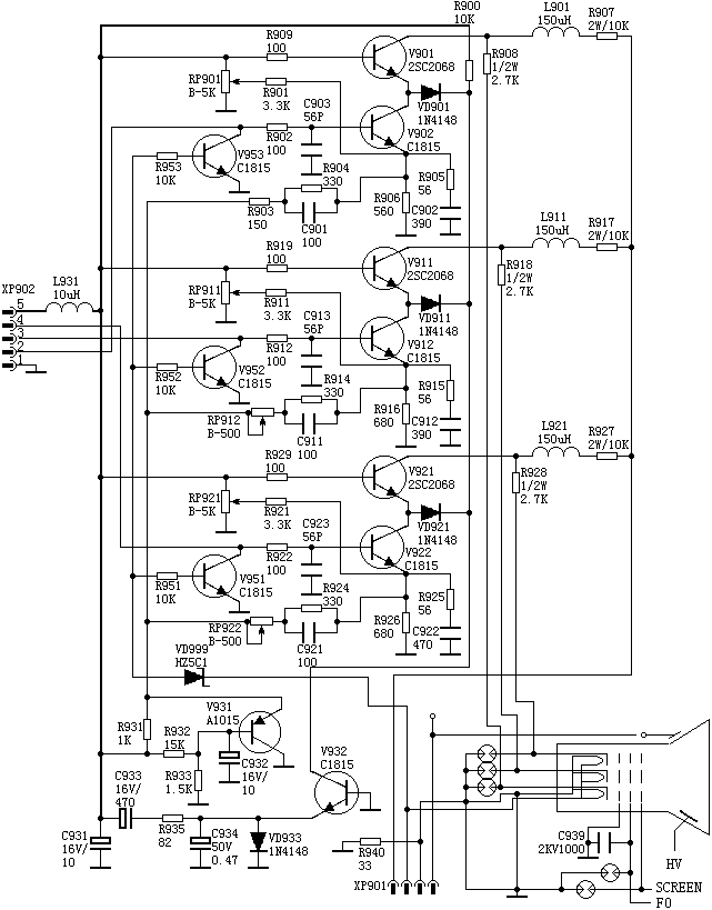 彩电视放分立元件典型应用电路图2