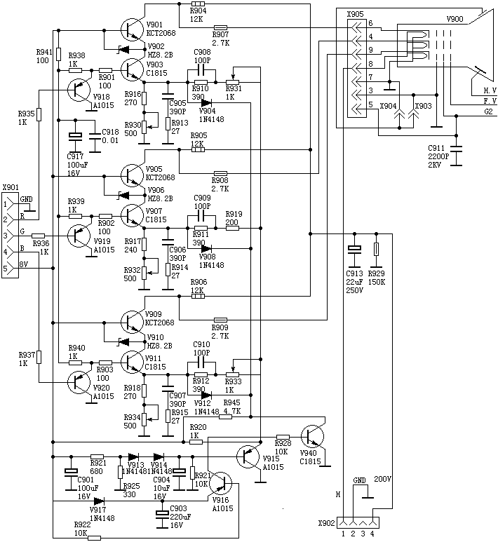 彩电视放分立元件典型应用电路图4