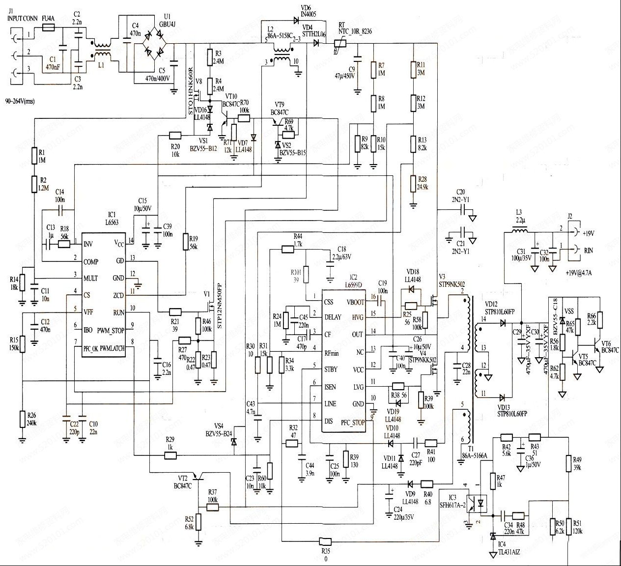 一款由L6563和L6599组成的电路图