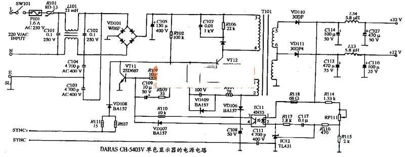 用于DARAS CH-5403V型单色显示器的电源电路