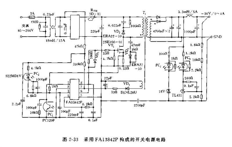 采用FA13842P构成的开关电源电路