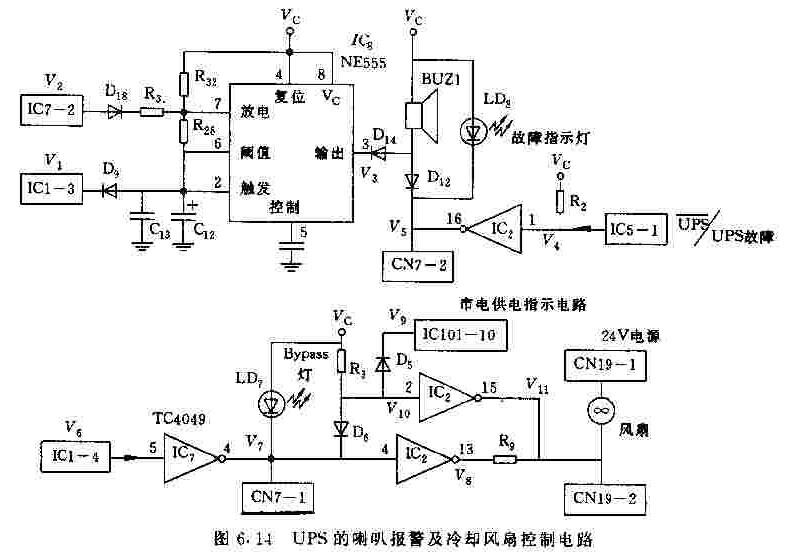 UPS的喇叭报警及冷却风扇控制电路
