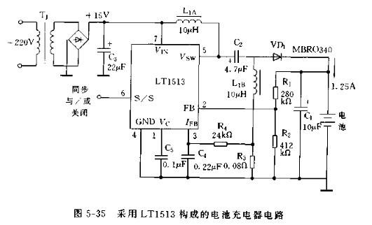 采用LT1513构成的电池充电器电路图