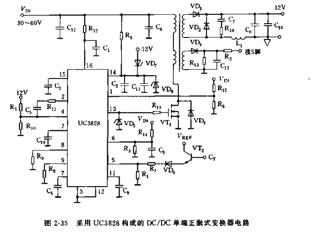 基于UC3828设计单端正激式变换器电路