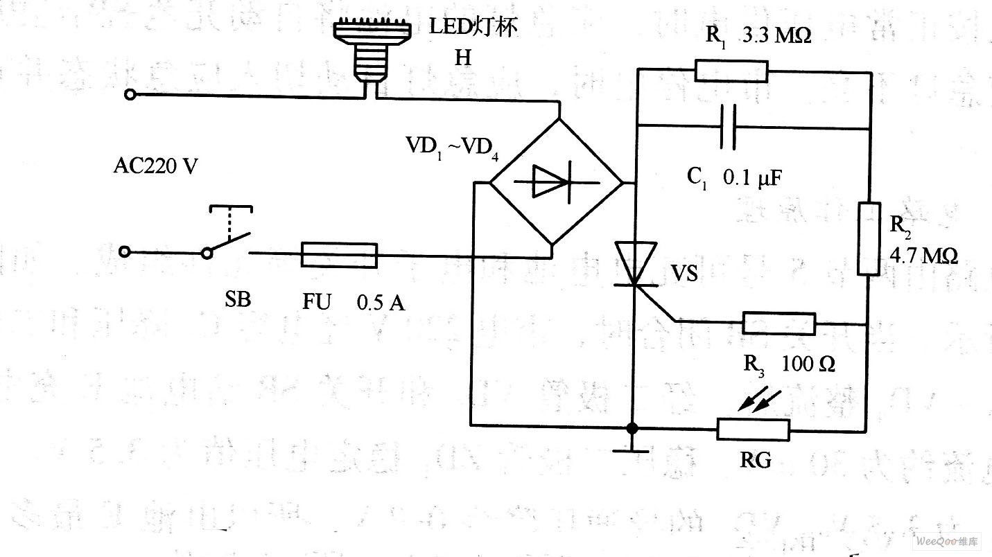 LED光控自动照明灯电路图